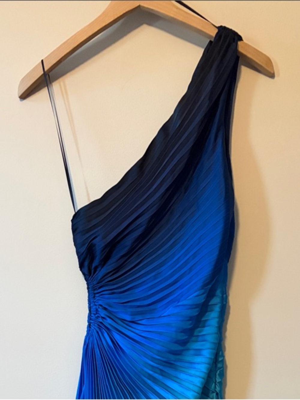 Dress Forum One-Shoulder Pleated Dress in Navy and Teal